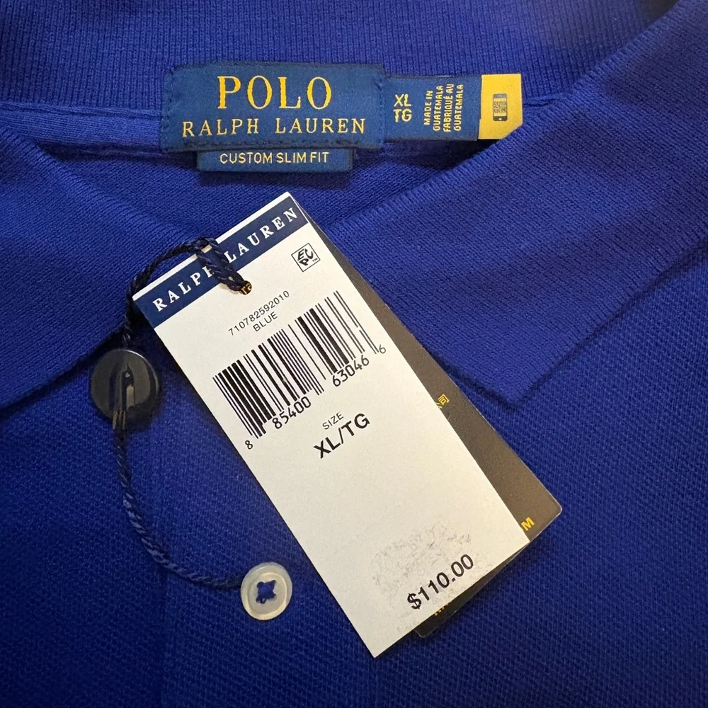 Polo Ralph Lauren Custom Slim Fit Blue Polo Shirt XL Short Sleeve Logo